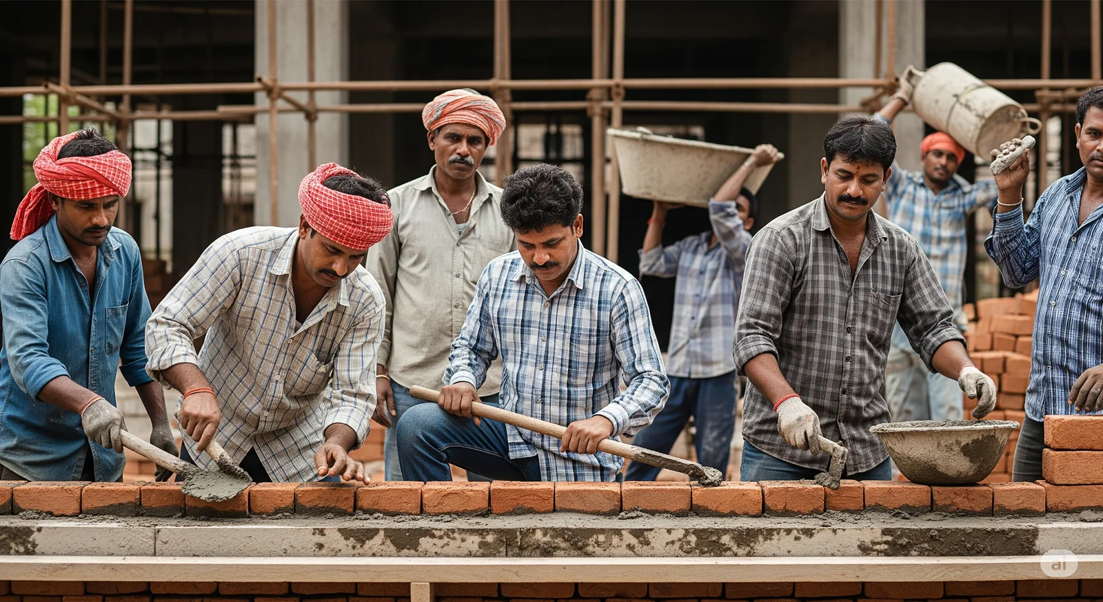 Kadiyanaku par masonry aur construction workers
